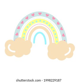 El arcoiris pastel de Boho con nubes. Impresión Para Sala De Juegos Y Niños, Dormitorios Para Bebés.