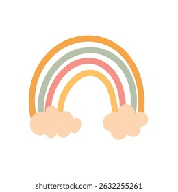 Boho pastel rainbow with soft clouds at ends