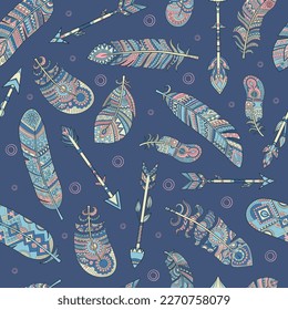 Boho pattern. authentic stylized feathers. vector tribal seamless background