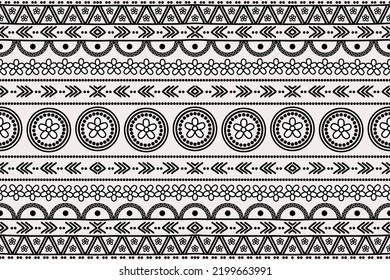 Boho pattern black and off white background design for wallpaper, wrapping, clothing, phone case, prints, embroidery. Illustration. Vector.