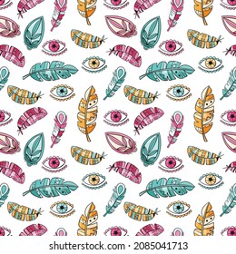 Boho Muster Design. Ethnische mystische spirituelle Tapete. Magisches, esoterisches, Stammes umrissenes Boho-Muster. Fangstruktur. Spirituelle Dekoration. Modedededekor mit Sacred Boho-Stoff. Vektorgrafik