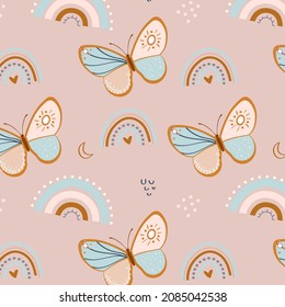 Diseño de patrones de Boho. Papel de la pared de estilo espiritual místico étnico. Patrón de boho mágico, esotérico y tribal. Textura de Catcher. Decoración espiritual. Decoración de la moda en tela de boho sagrada. Ilustración del vector