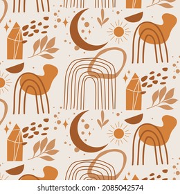 Boho pattern design. Ethnic mystic spiritual style wallpaper. Magic, esoteric, tribal outline boho pattern. Catcher texture. Spiritual decoration. Sacred boho fabric fashion decor. Vector illustration