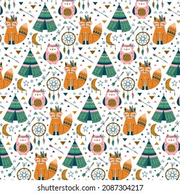 Boho pattern design. Ethnic mystic spiritual style wallpaper. Magic, esoteric, tribal outline boho pattern. Catcher texture. Spiritual decoration. Sacred boho fabric fashion decor. Vector illustration