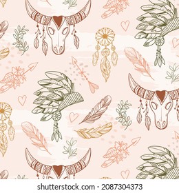 Boho pattern design. Ethnic mystic spiritual style wallpaper. Magic, esoteric, tribal outline boho pattern. Catcher texture. Spiritual decoration. Sacred boho fabric fashion decor. Vector illustration