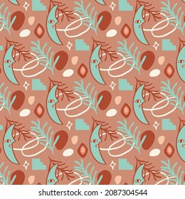 Boho pattern design. Ethnic mystic spiritual style wallpaper. Magic, esoteric, tribal outline boho pattern. Catcher texture. Spiritual decoration. Sacred boho fabric fashion decor. Vector illustration