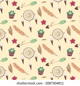 Boho Muster Design. Ethnische mystische spirituelle Tapete. Magisches, esoterisches, Stammes umrissenes Boho-Muster. Fangstruktur. Spirituelle Dekoration. Modedededekor mit Sacred Boho-Stoff. Vektorgrafik
