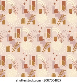Boho pattern design. Ethnic mystic spiritual style wallpaper. Magic, esoteric, tribal outline boho pattern. Catcher texture. Spiritual decoration. Sacred boho fabric fashion decor. Vector illustration