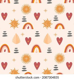 Diseño de patrones de Boho. Papel de la pared de estilo espiritual místico étnico. Patrón de boho mágico, esotérico y tribal. Textura de Catcher. Decoración espiritual. Decoración de la moda en tela de boho sagrada. Ilustración del vector
