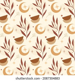Boho pattern design. Ethnic mystic spiritual style wallpaper. Magic, esoteric, tribal outline boho pattern. Catcher texture. Spiritual decoration. Sacred boho fabric fashion decor. Vector illustration