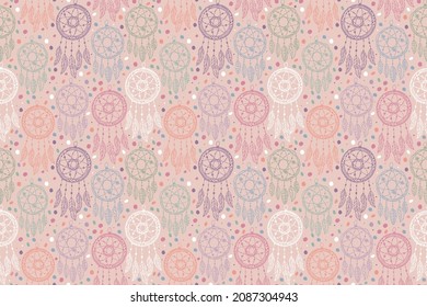Boho pattern design. Ethnic mystic spiritual style wallpaper. Magic, esoteric, tribal outline boho pattern. Catcher texture. Spiritual decoration. Sacred boho fabric fashion decor. Vector illustration