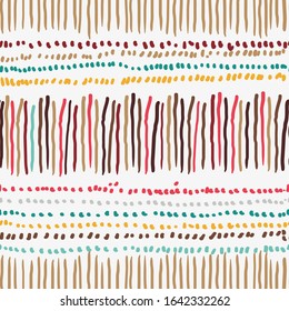 Boho pattern design, Multicolored hand drawn template of different dots and stripes