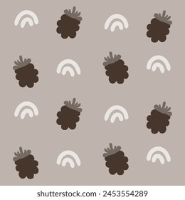 Boho pattern with neutral color. Nature motives, raspberry and rainbow, nursery pattern suitable for kids fabric pattern