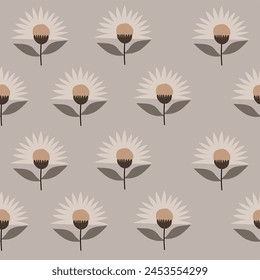 Boho pattern with neutral color. Nature motives, flowers, nursery pattern suitable for kids fabric pattern