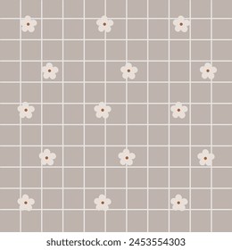 Boho pattern with neutral color. Nature motives, flowers and grid pattern, nursery pattern suitable for kids fabric pattern