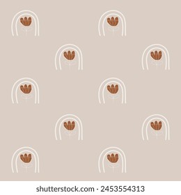 Boho pattern with neutral color. Nature motives, flowers, nursery pattern suitable for kids fabric pattern