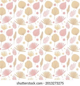 
Boho pattern in pastel beige, pink, brown color on white background. Leaves pattern.