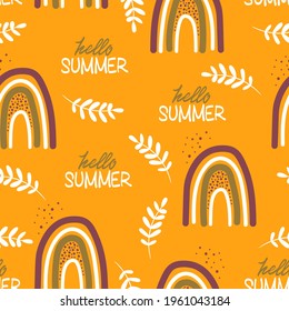 Boho Pattern with Rainbow and Hello Summer