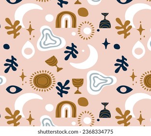 Boho pattern in soft colors. Hand-drawn style. Suitable for decorative backgrounds, textile designs, handkerchief designs, etc	