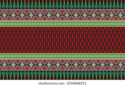 Boho padrão tribal motivos étnicos geométricos fundo vetor sem emenda. Motivos tribais de ikat legal tecido de roupa impressão têxtil design tradicional com formas triangulares e rombus.
