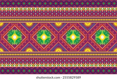 Boho pattern tribal ethnic motifs geometric seamless vector background. Cool ikat tribal motifs clothing fabric textile print traditional design with triangle and rhombus shapes.