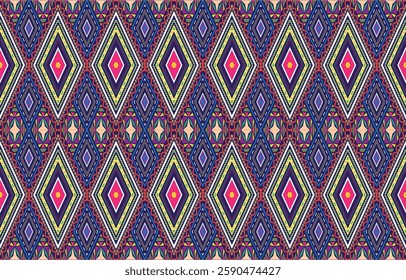 Boho pattern tribal ethnic motifs geometric seamless vector background. Cool ikat tribal motifs clothing fabric textile print traditional design with triangle and rhombus shapes.