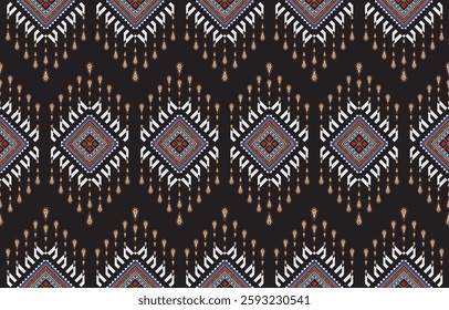 Boho pattern tribal ethnic motifs geometric seamless vector background. Cool ikat tribal motifs clothing fabric textile print traditional design with triangle and rhombus shapes.