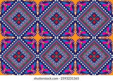 Boho pattern tribal ethnic motifs geometric seamless vector background. Cool ikat tribal motifs clothing fabric textile print traditional design with triangle and rhombus shapes.
