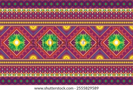 Boho pattern tribal ethnic motifs geometric seamless vector background. Cool ikat tribal motifs clothing fabric textile print traditional design with triangle and rhombus shapes.