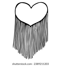 boho pendant vector in the shape of a heart doodle sketch