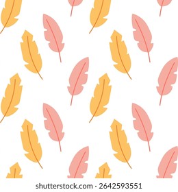Boho pink and yellow feathers seamless background for kids design