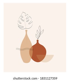 Boho Plant Art, Abstract Vase and Plants illustration, Botanical Wall Print