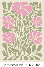 Boho poster with abstract flower. Contemporary minimalist art. modern wall decor. modern minimalist abstract aesthetic illustrations. Sage green pink and white art