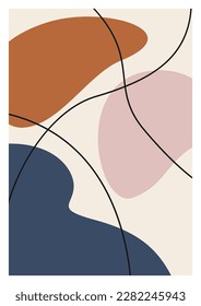 Boho poster with abstract shapes and lines. Contemporary minimalist art.  modern minimal abstract aesthetic illustration. Mid century print. Stock vector illustration