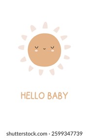 Boho poster Cute sun. Hello baby. Childish vector illustration