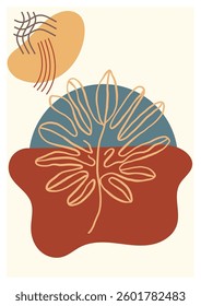 Boho  poster featuring a minimalist plant design with warm earthy tones and simple geometric shapes