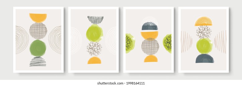 Boho poster. Mid century modern design. A trendy set of abstract hand painted illustrations for wall decor, social media banner, brochure cover design or postcard background. Watercolor brush