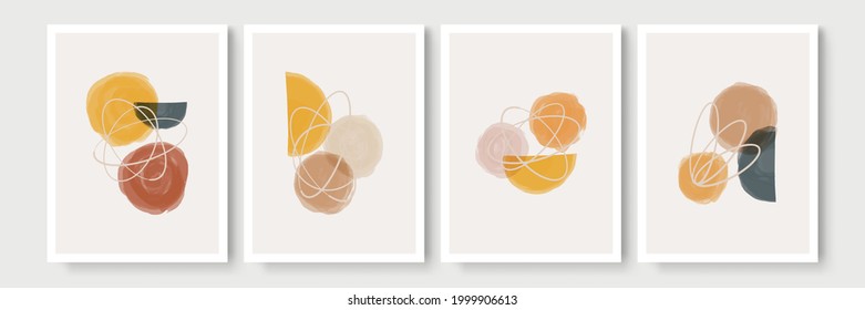 Boho poster. Mid century modern design. A trendy set of abstract hand painted illustrations for wall decor, social media banner, brochure cover design or postcard background. Watercolor brush