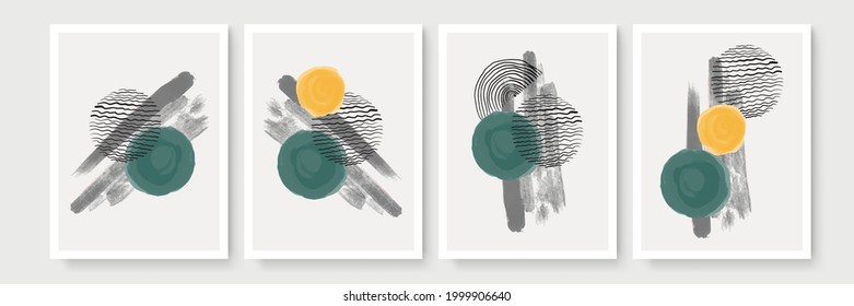 Boho poster. Mid century modern design. A trendy set of abstract hand painted illustrations for wall decor, social media banner, brochure cover design or postcard background. Watercolor brush
