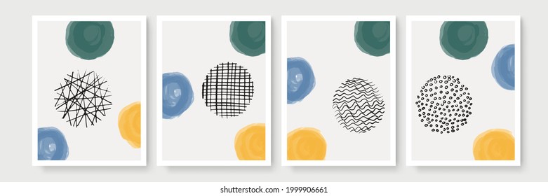 Boho poster. Mid century modern design. A trendy set of abstract hand painted illustrations for wall decor, social media banner, brochure cover design or postcard background. Watercolor brush