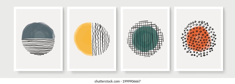 Boho poster. Mid century modern design. A trendy set of abstract hand painted illustrations for wall decor, social media banner, brochure cover design or postcard background. Watercolor brush