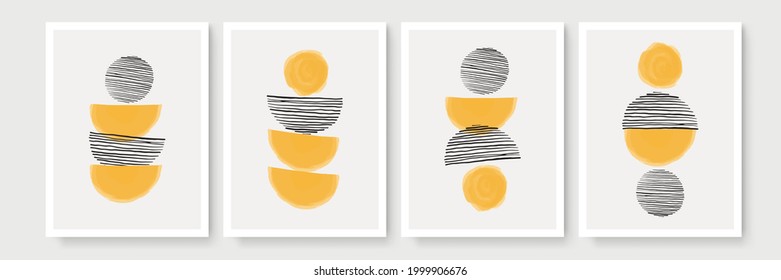 Boho poster. Mid century modern design. A trendy set of abstract hand painted illustrations for wall decor, social media banner, brochure cover design or postcard background. Watercolor brush