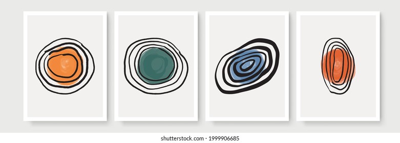 Boho poster. Mid century modern design. A trendy set of abstract hand painted illustrations for wall decor, social media banner, brochure cover design or postcard background. Watercolor brush