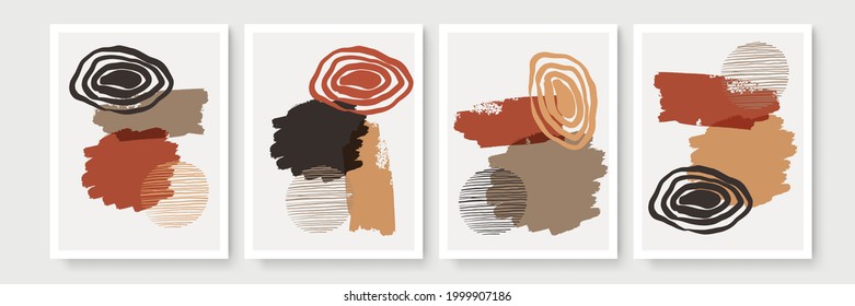 Boho poster. Mid century modern design. A trendy set of abstract hand painted illustrations for wall decor, social media banner, brochure cover design or postcard background. Watercolor brush