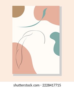 Boho poster wall art. Flowers, organic shapes and girl. Line art style. Vector illustration. Stylish design for print, covers and postcards