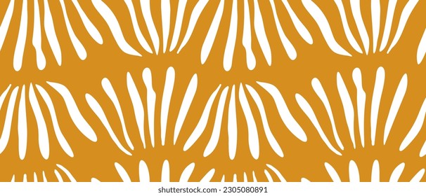 Boho Print. Hand Drawn Irregular Geometric Seamless Vector Pattern. White Wavy Lines Isolated on a Golden Orange Background. Simple Abstract Zebra Skin Repeatable Print. Wild Animal Skin Pattern.