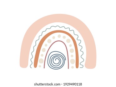 Boho rainbow abstract shapes, simple hand drawn silhouette vector illustration in trendy pastel colors, minimalist concept perfect for making cards, banners, modern posters, textile, papercraft