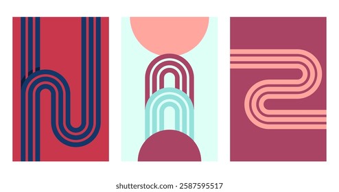 Boho Rainbow Art Illustration Background. Flat Geometric Boho Rainbow Art Background