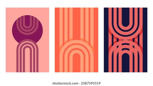 Boho Rainbow Art Illustration Background. Flat Geometric Boho Rainbow Art Background