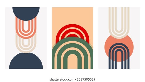 Boho Rainbow Art Illustration Background. Flat Geometric Boho Rainbow Art Background